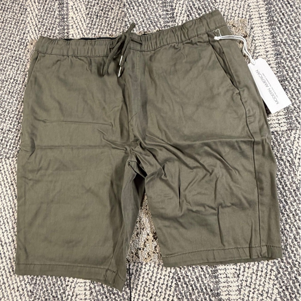 Modern American Mens Lockdown Shorts Olive Green Elastic Drawstring Size M NEW